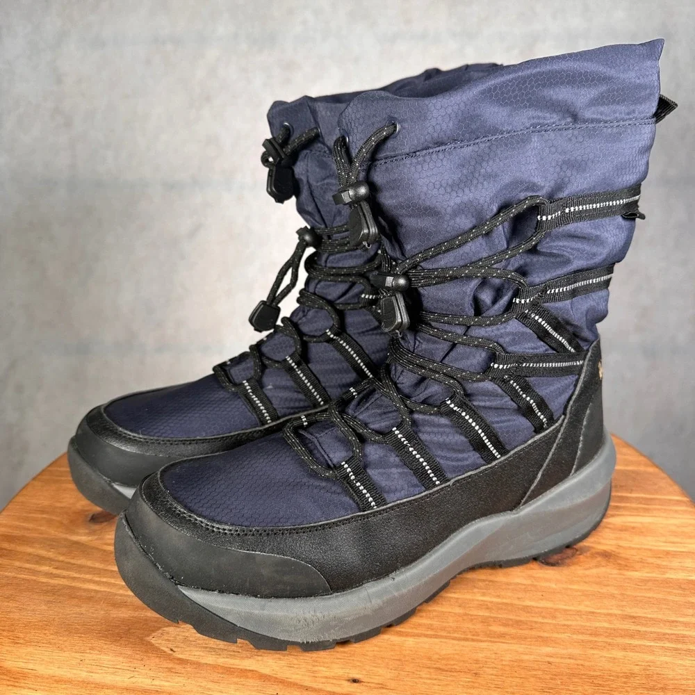 Lands End Insulated Snow Boots Mens Size 8D Navy Blue Excellent Bungee Toggle